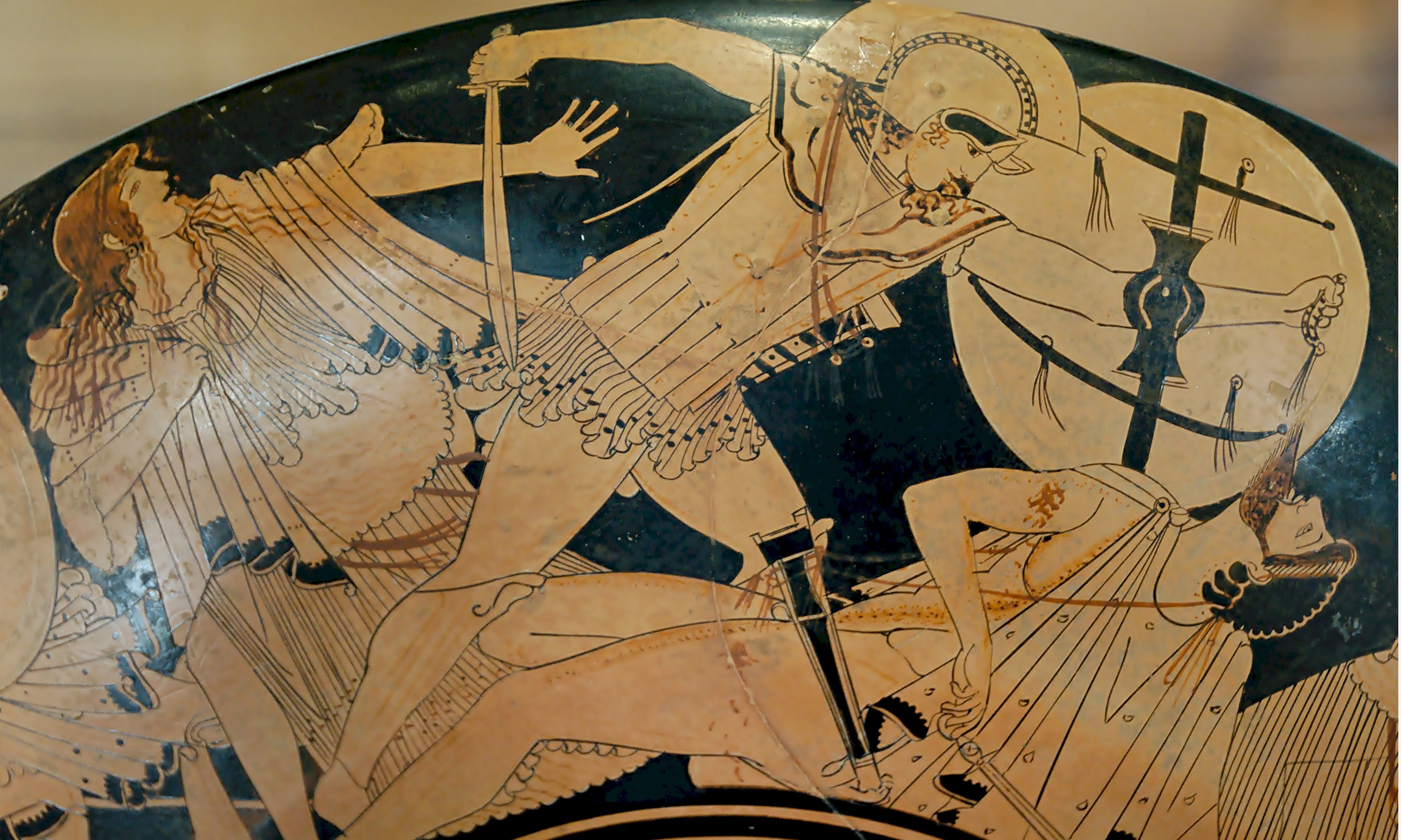 Cena da batalha entre aqueus e troianos, em taça para vinho (Museu do Louvre)